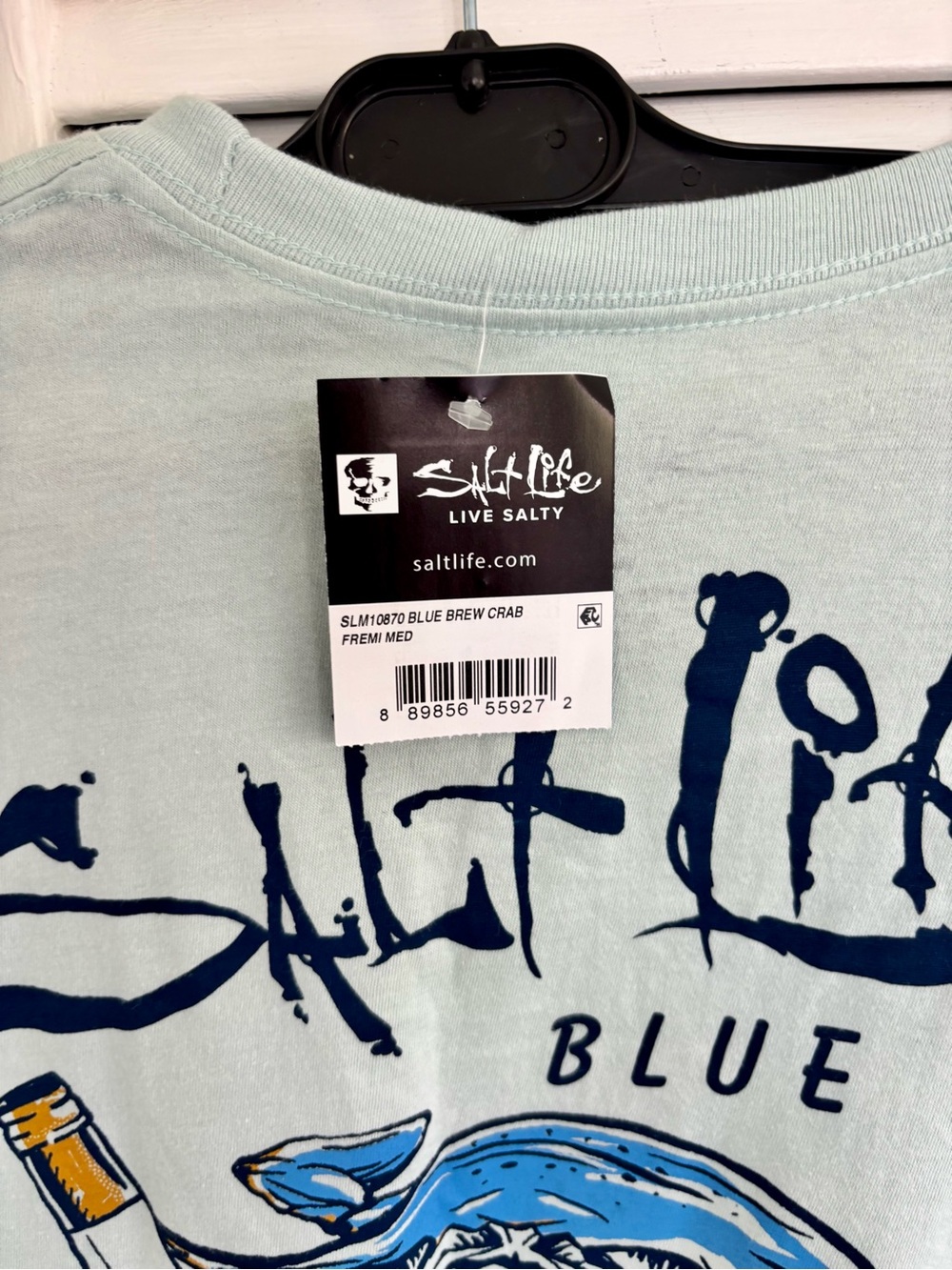 NWT Salt Life Blue Brew Crab Men's Short Sleeve T-Shirt Medium Boat Life